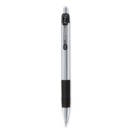 ZEBRA PEN Z-Grip Metal Ballpoint Pen, Retractable, Medium 1 mm, Black Ink, Silver Barrel, PK12 27010